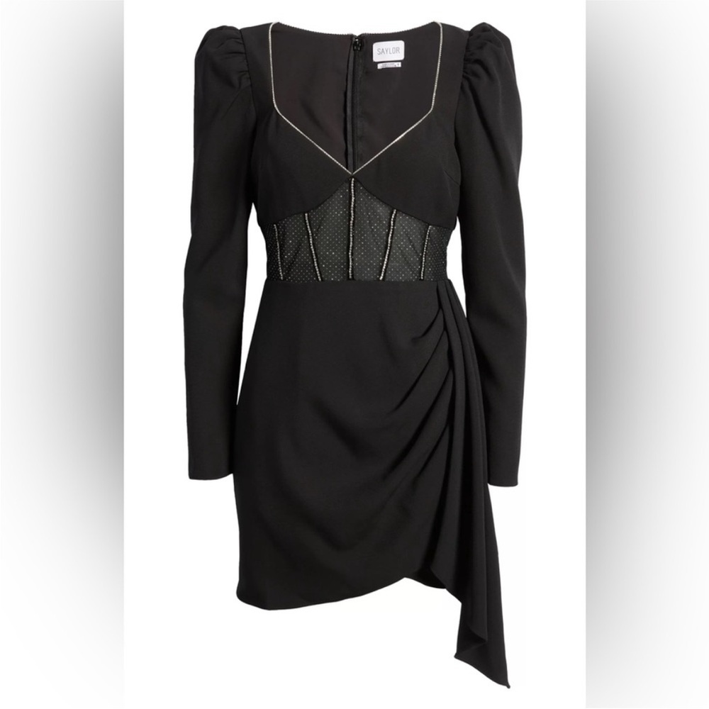 Saylor Letitcia Embellished Corset Long Sleeve Minidress in Black Small S